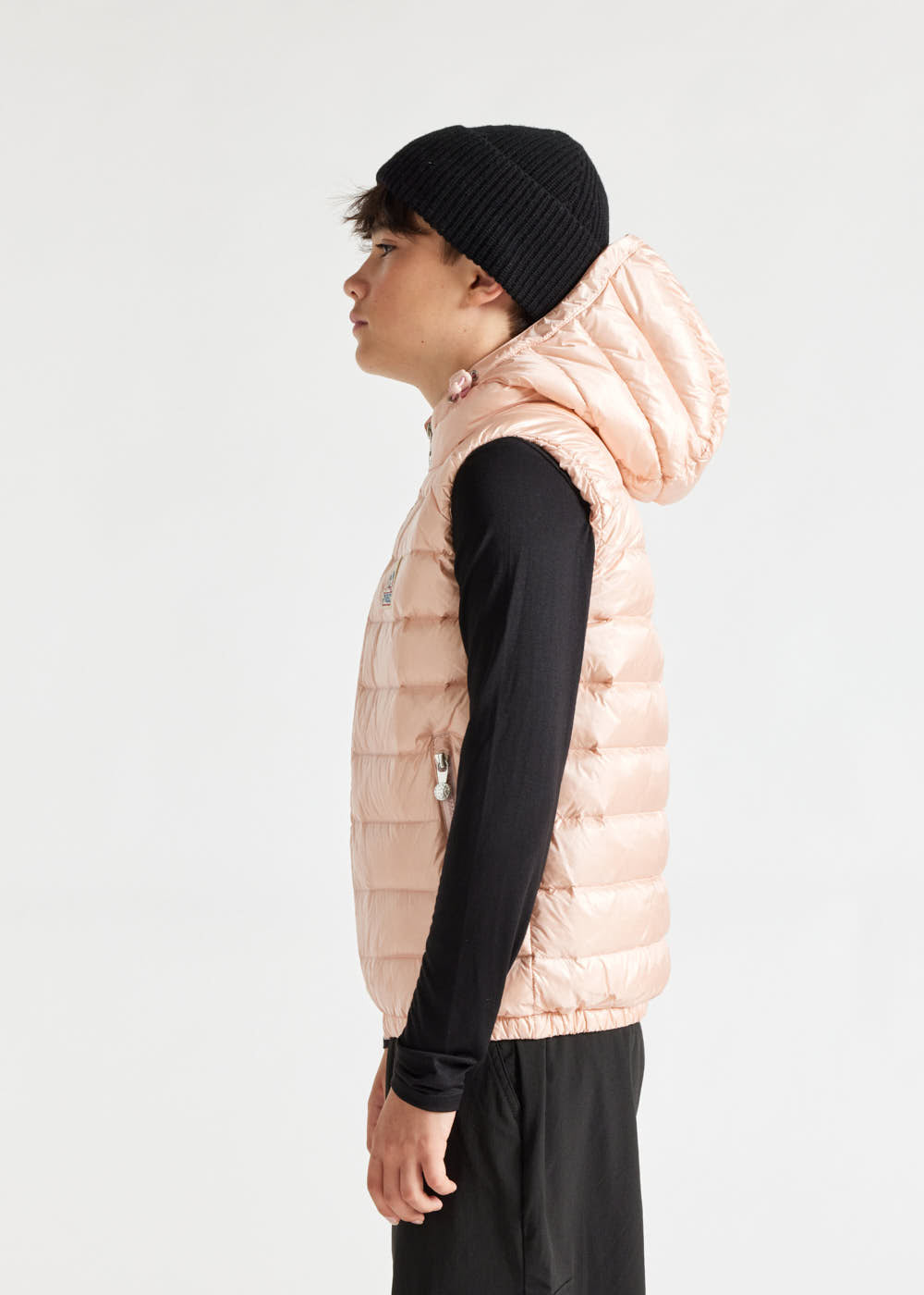 Kids' Pyrenex Cheslin hooded down vest peach-whip-8