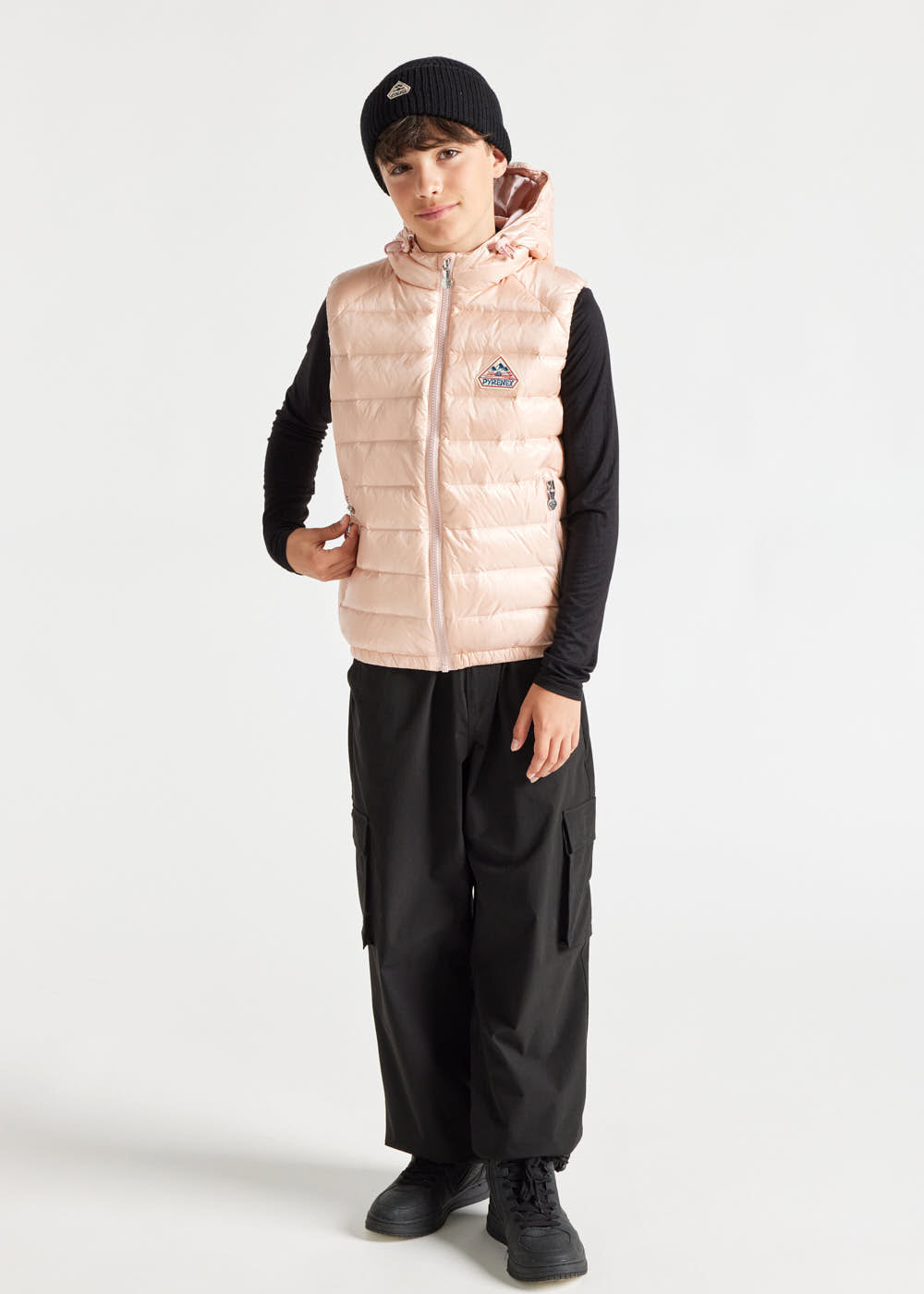 Kids' Pyrenex Cheslin hooded down vest peach-whip-6