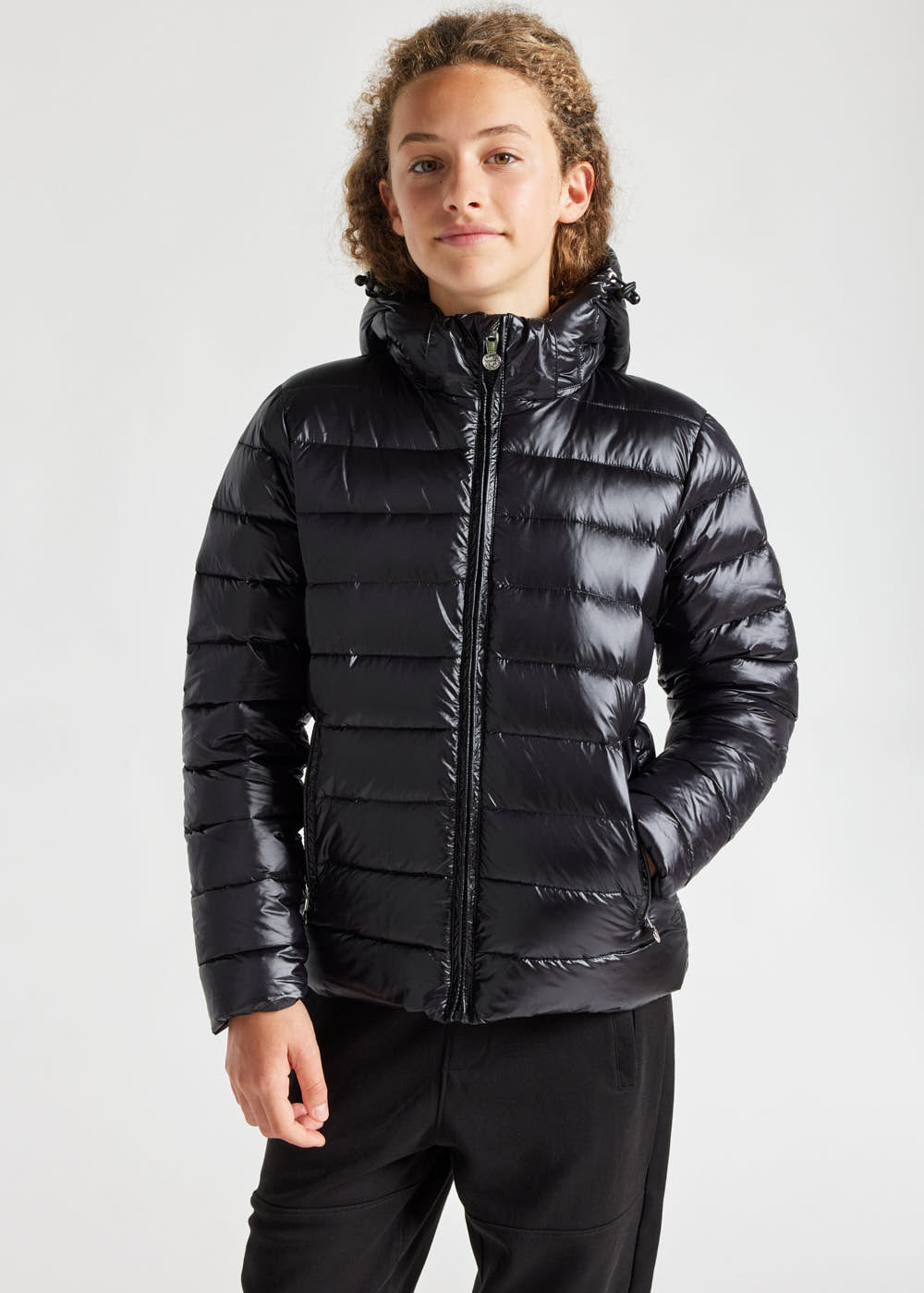 Spoutnic Shiny Kinder-Daunenjacke mit Kapuze Schwarz-1