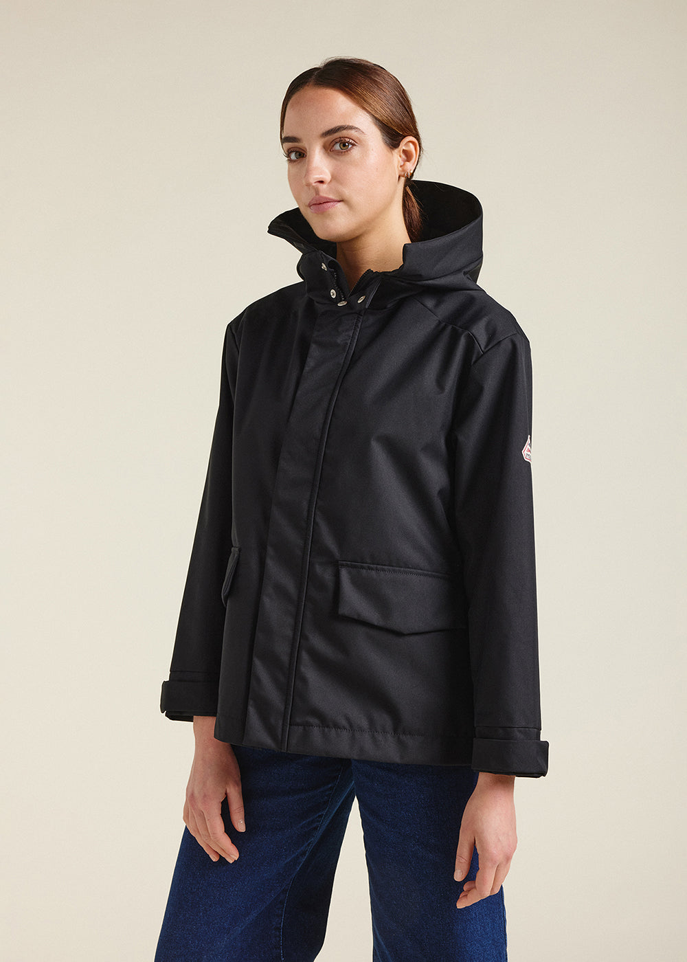 Cindy hooded short waterproof parka for women black-1