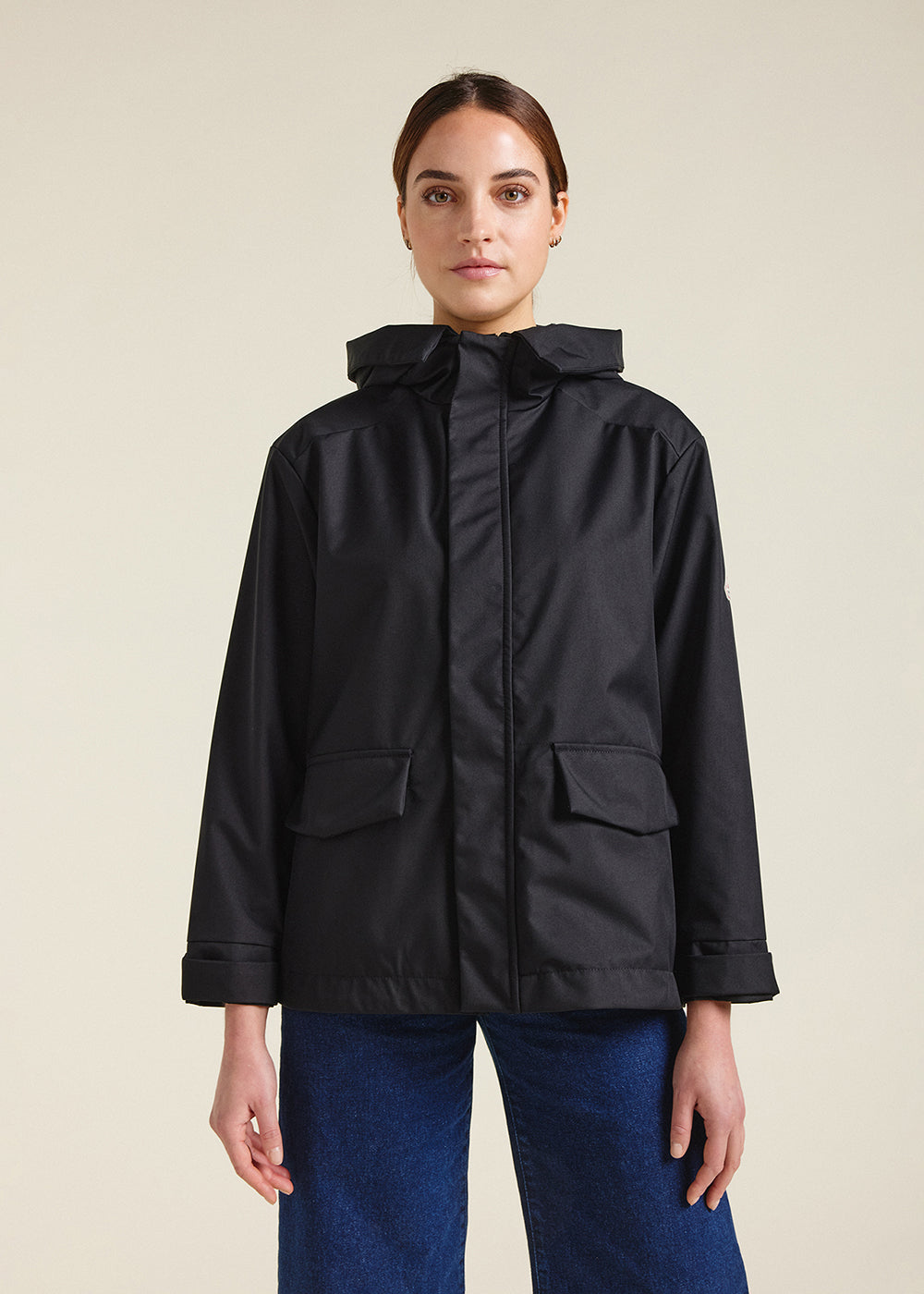 Cindy hooded short waterproof parka for women black-5