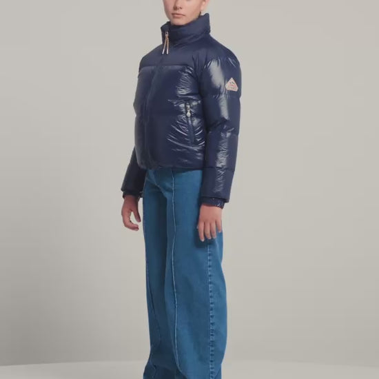 Doudoune brillante pour fille Pyrenex Goldin bleu marine