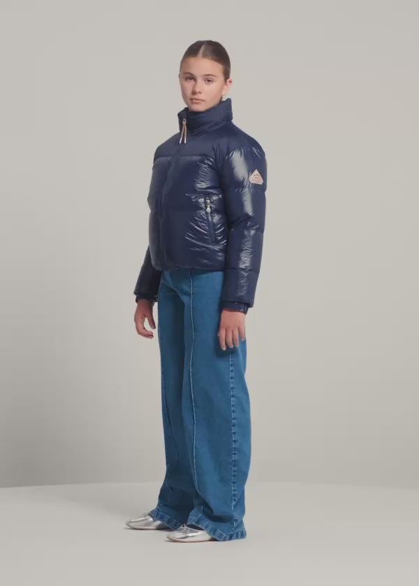 Doudoune brillante pour fille Pyrenex Goldin bleu marine