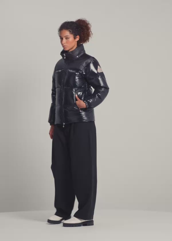Lively women's shiny black down jacket-2