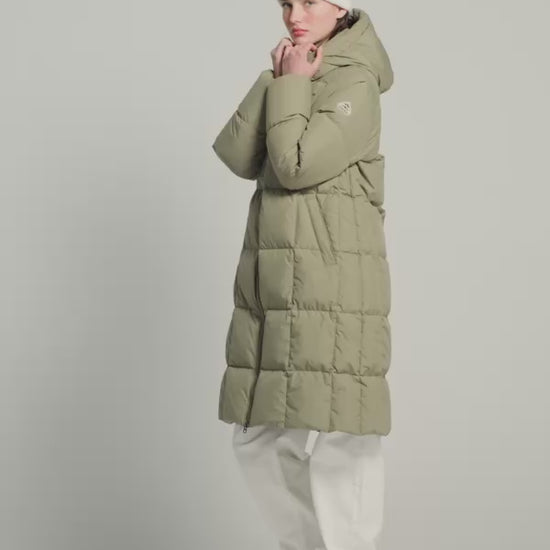 Doudoune hiver longue à capuche femme Mystery kaki clair