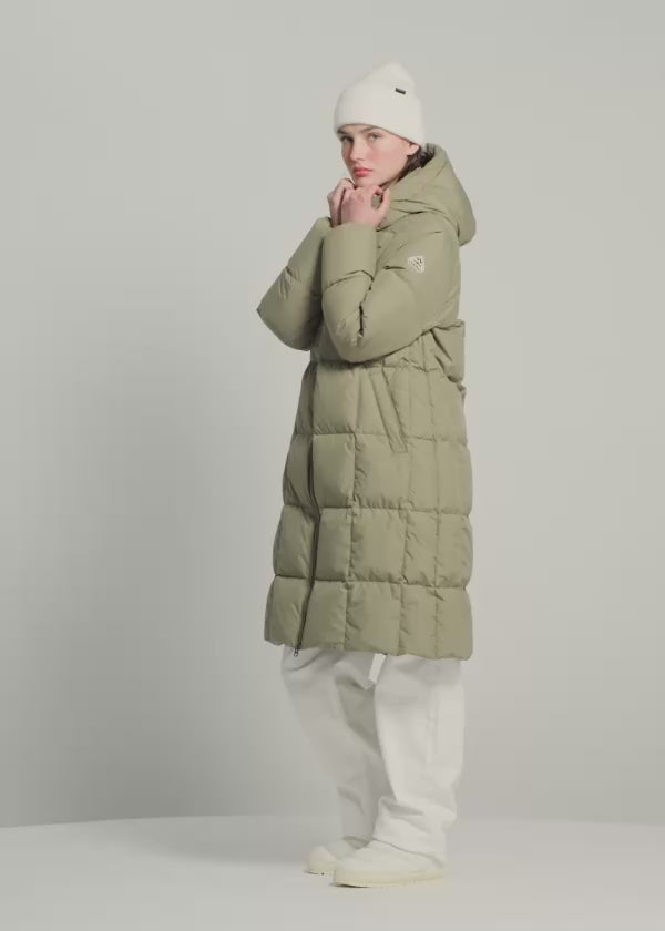 Doudoune hiver longue à capuche femme Mystery kaki clair