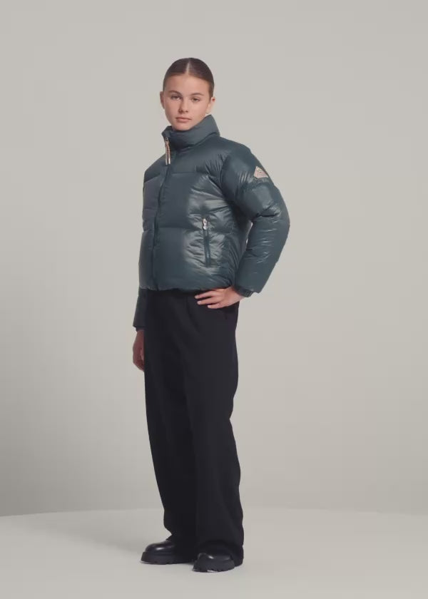 Pyrenex Goldin dark green shiny down jacket for girls-2