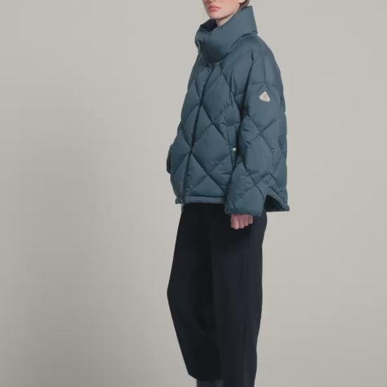 Doudoune oversize femme Pyrenex Adele avec col enveloppant bleu pétrole