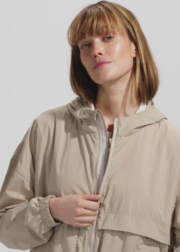 Yoko short hooded windbreaker for women oyster gray-2