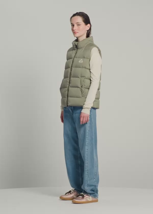 Ärmellose Daunenjacke Damen Pyrenex Spoutnic mit abnehmbarer Kapuze hellkhaki-2
