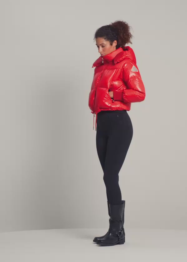 Pyrenex Altic women's short hooded down jacket, red-2