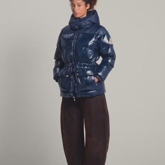 Doudoune brillante à capuche femme Pyrenex Alexa bleu marine
