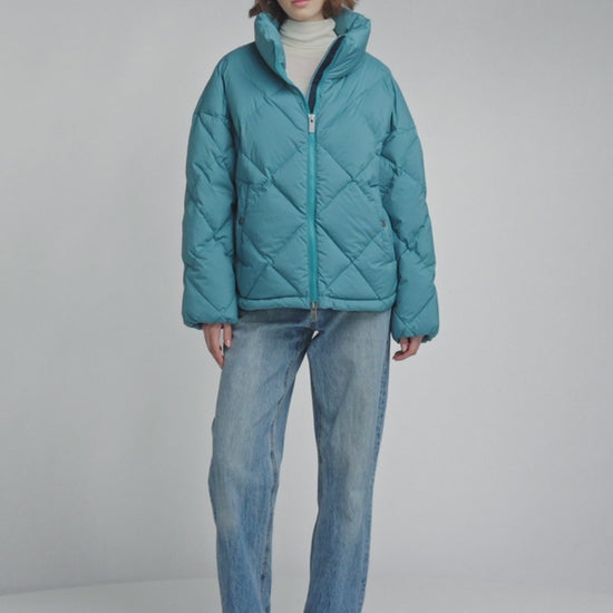 Doudoune oversize femme Pyrenex Adele avec col enveloppant turquoise