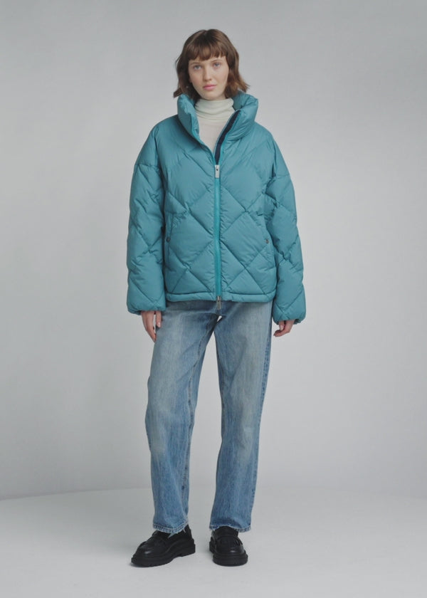 Doudoune oversize femme Pyrenex Adele avec col enveloppant turquoise-2