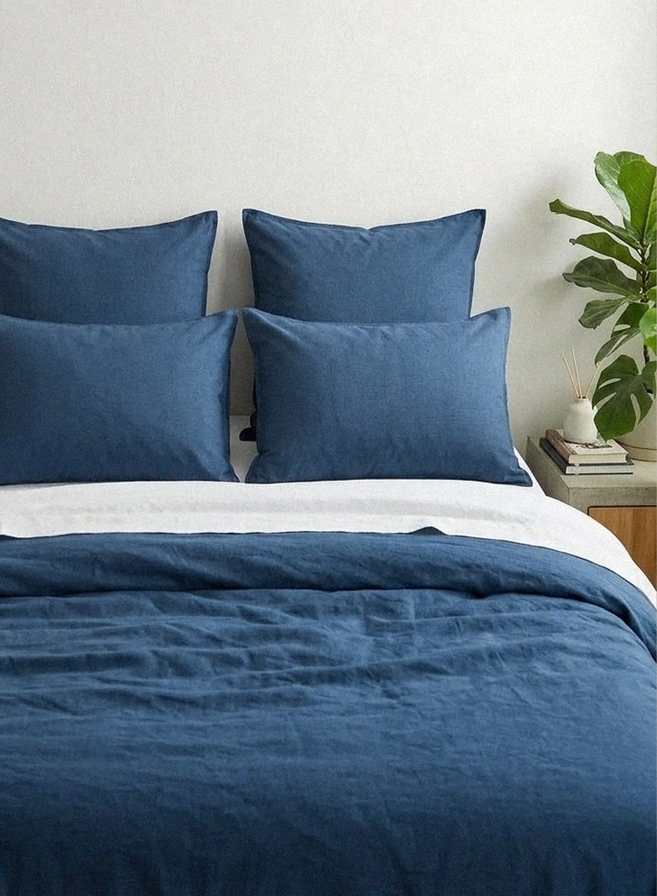 Kopfkissenbezüge x2, unifarben, Tintenblau aus Baumwolle und TENCEL™ Lyocell-2