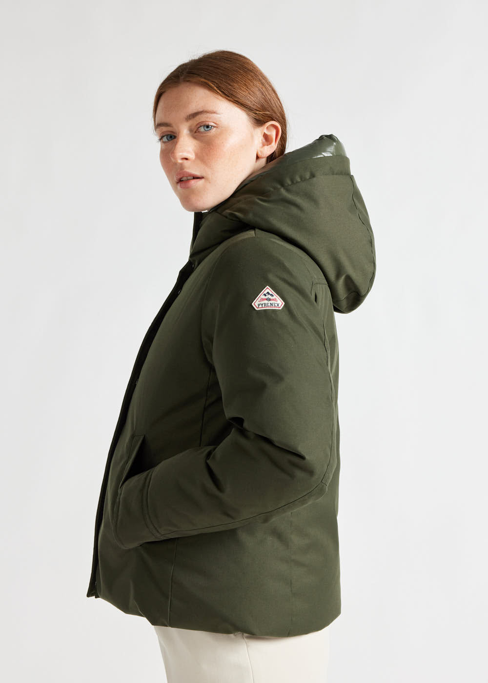 Women's Pyrenex Charlotte short down parka deep khaki-3