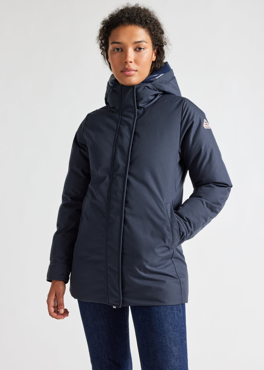 Women's Pyrenex Charlotte hooded mid-length down parka amiral-2