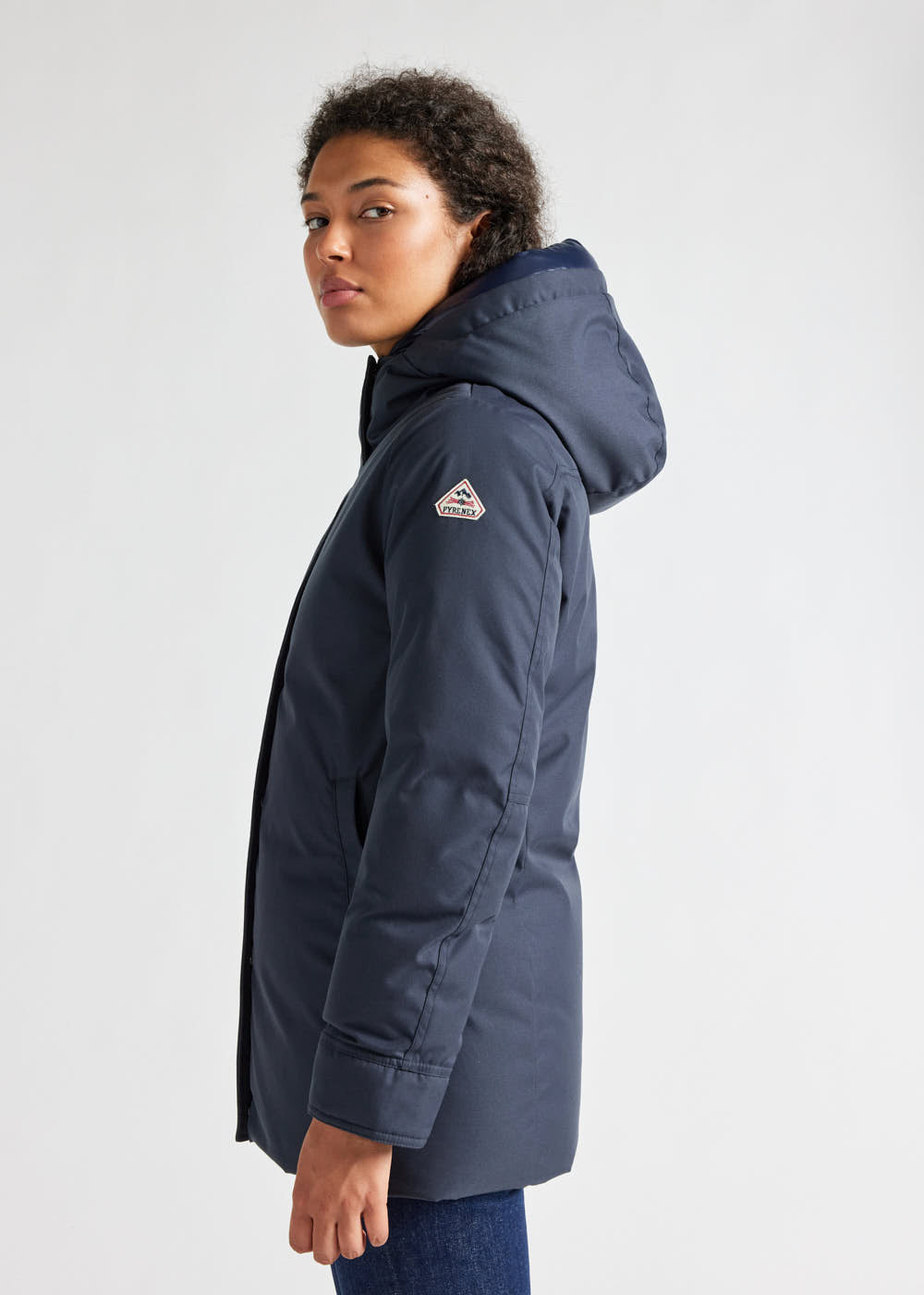 Women's Pyrenex Charlotte hooded mid-length down parka amiral-3