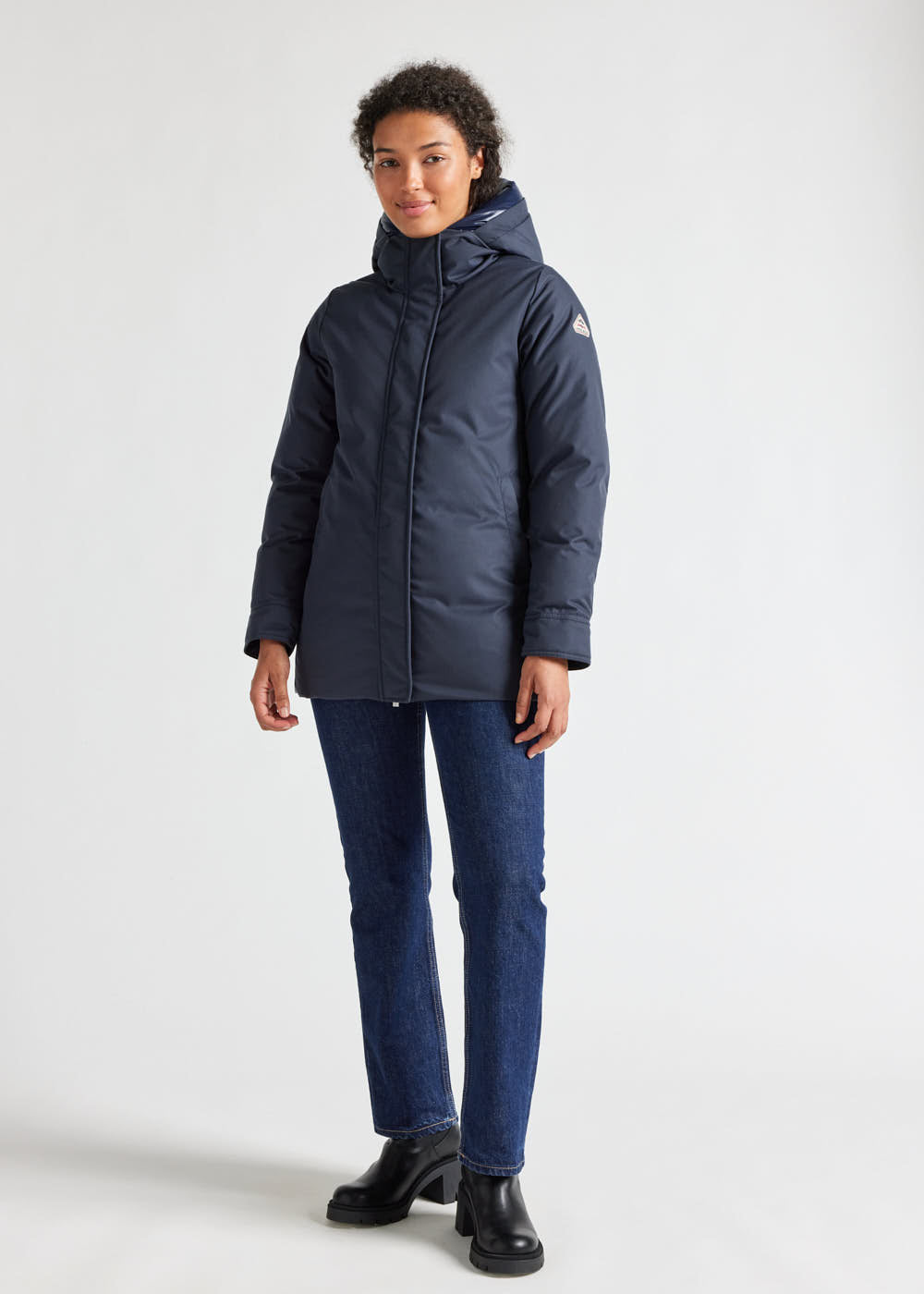 Women's Pyrenex Charlotte hooded mid-length down parka amiral-1